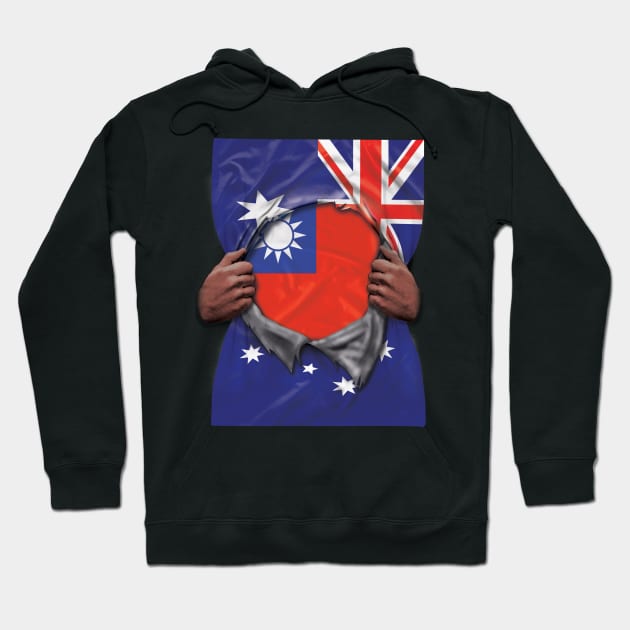 Taiwan Flag Australian Flag Ripped - Gift for Taiwanese From Taiwan Hoodie by Country Flags
